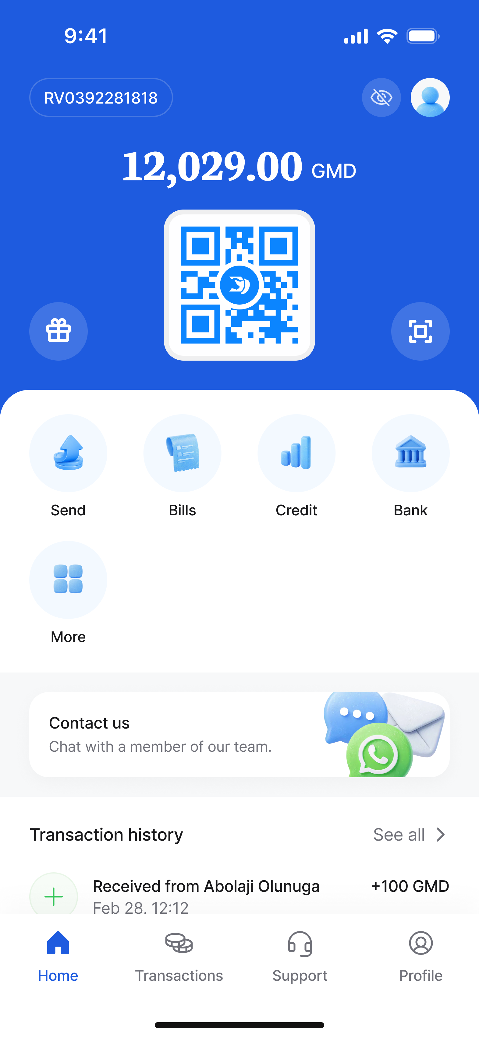 FRS wallet app home screen