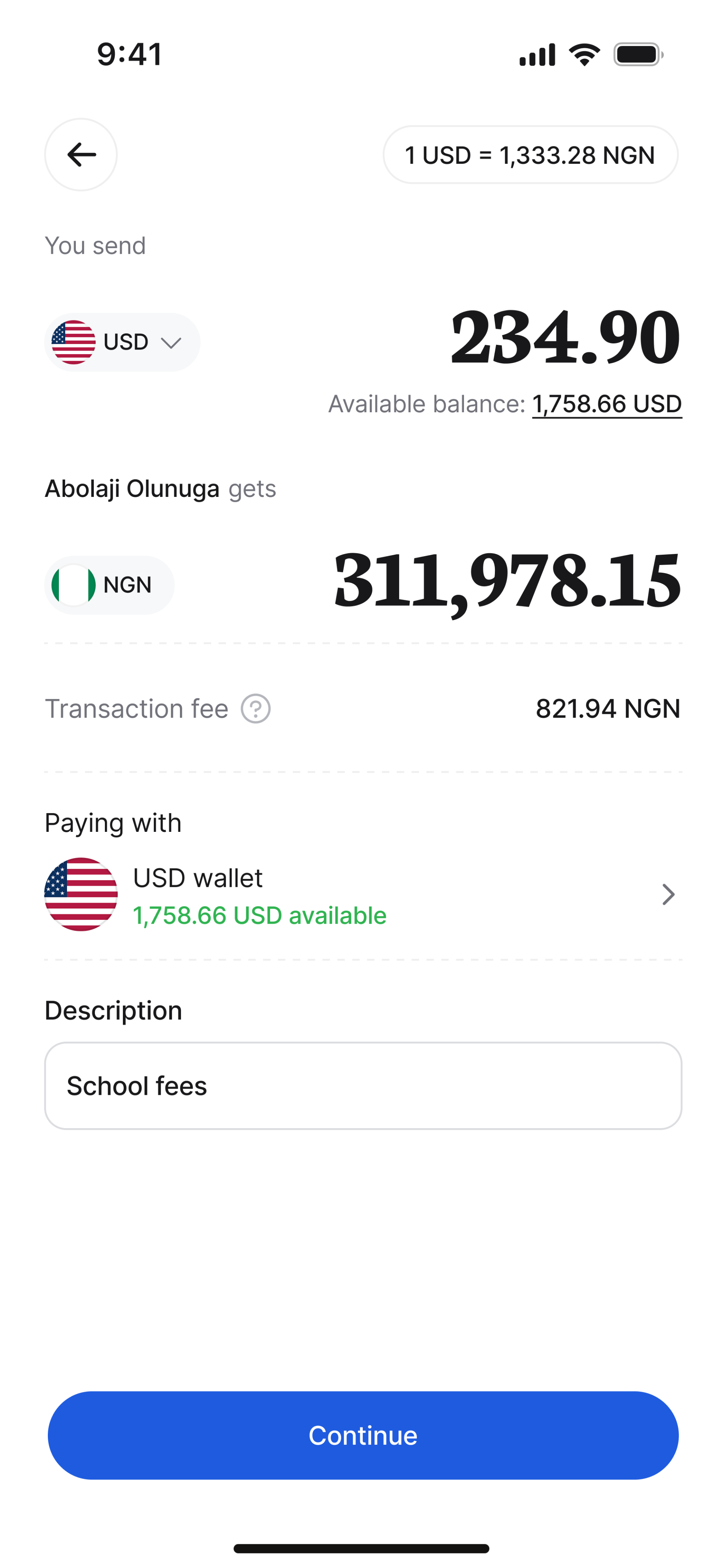 FRS transfer summary screen